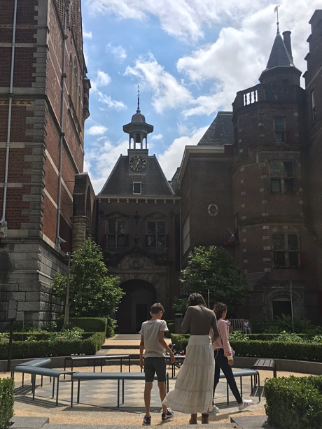 Adam, Alice, and Esme in the garden of the Rijksmuseum