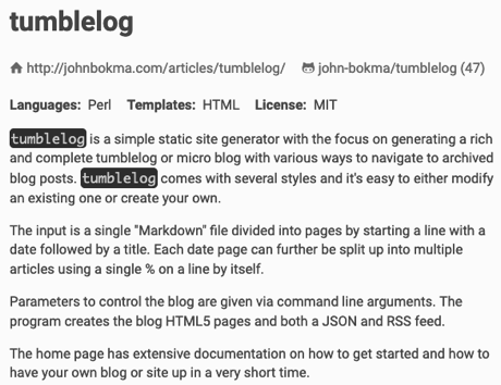 Description page for the Perl version of tumblelog